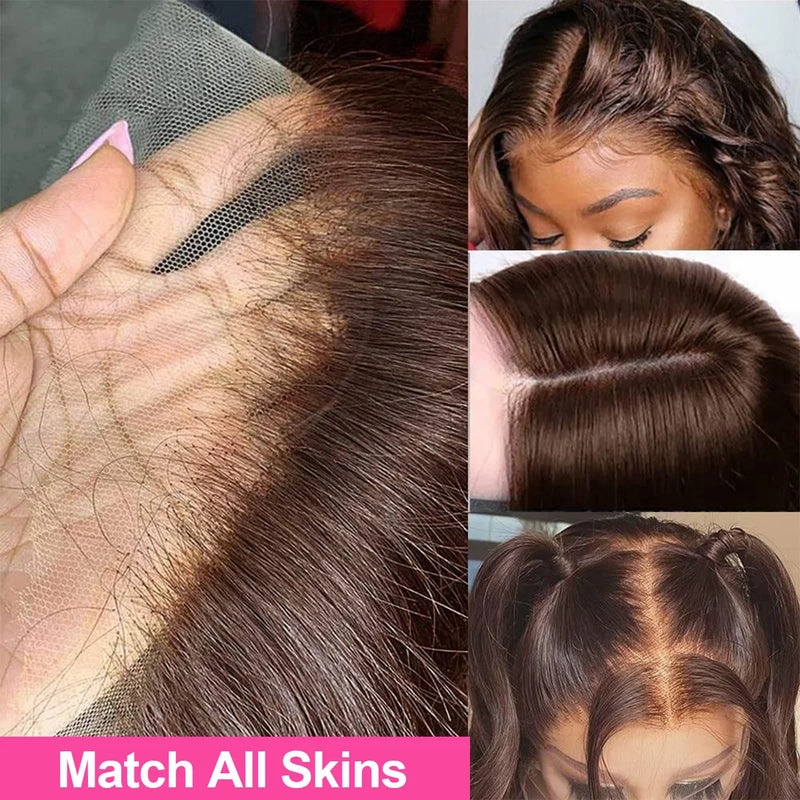 200 Density 30 38Inch Chocolate Brown Body Wave Human Hair Wigs Brazilian 13x6 HD Lace Frontal Wigs #4 Color 13x4 Lace Front Wig