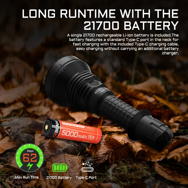 ACEBEAM L19 2.0 Hunting Flashlight Max 2200 Lumens 1520 Meters Long-Rang Rechargeable Flashlight for Hunting Powerful LED Torch