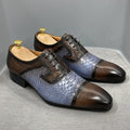 DANIEL WAFER Real Cow Leather Men's Dress Shoes Handmade Lace Up Oxford Snake Print Pointed Cap Toe Party Formal Shoes for Men
