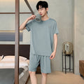 Summer New Men's Pajamas Homewear Set Men's Short-Sleeved Shorts Teenage Students Solid color Casual Pajamas Homewear Set