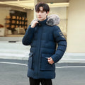 Men's Outdoor High-quality Windproof Breathable Thick Padded Down Winter Thick Windproof Warm with Hat Long Cotton Goose Down