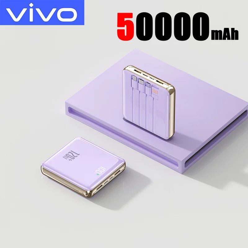VIVO 50000mAh Power Bank 120W Super Fast Charging Powerbank 4-in-1 Built-in Cables Portable PowerBank for iPhone Samsung Huawei