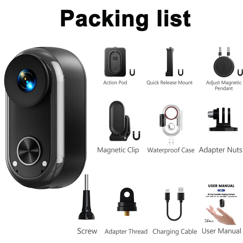 ANSVICAM 4K30FPS Mini Body Action Camera POV Vlogging Camera 6-axis Stabilization with Charging Case Magnetic Wearable Thumb Cam