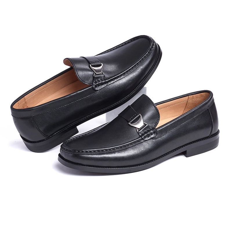 New Fashion Designer Men's Pointed Black Metal Buckle Oxford Flats Casual Shoes Wedding Dress Prom Party Zapatos Hombre