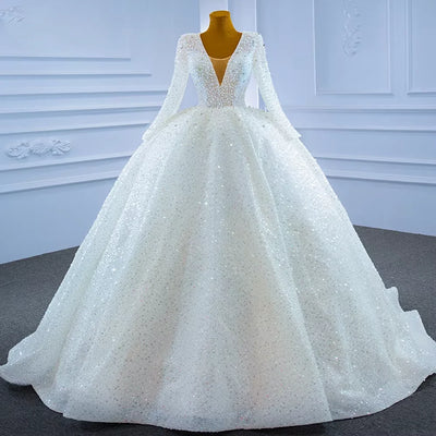 Customized Ball Gown Princess Wedding Dresses O - Neck Long | SAMAG