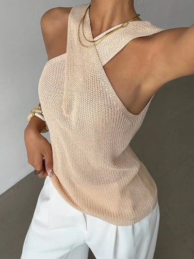 Women Crisscross Halter Knit Tank Top Hollow Out | SAMAG