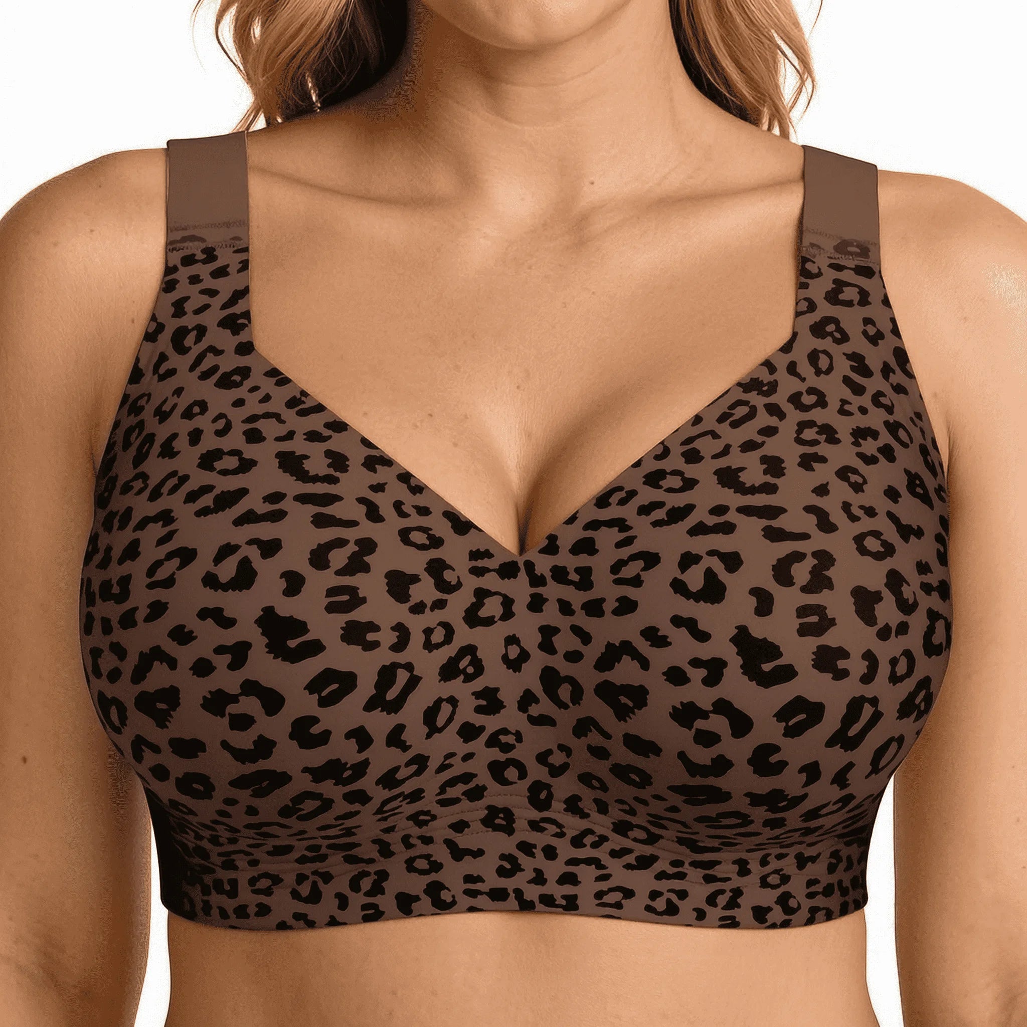 1Pcs Leopard Print Seamless Wireless Bra, Full Coverage Push Up Bralette, Anti-Sagging Breathable Soft Thin Cup for Sports Yoga Daily