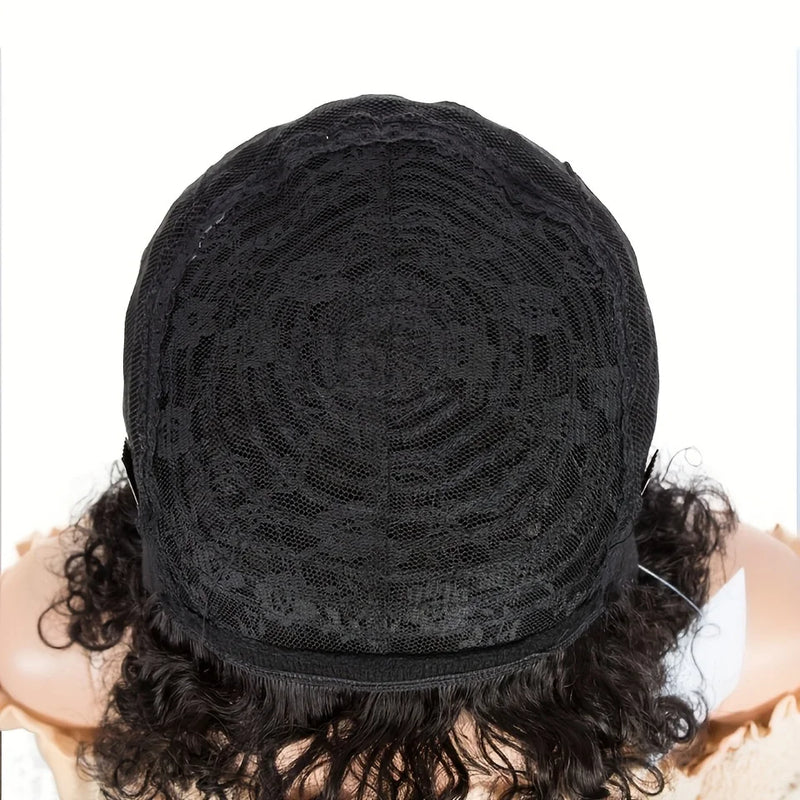 6inch balck color short curly human hair wig machine made 150% density for women pixie cut human hair wig