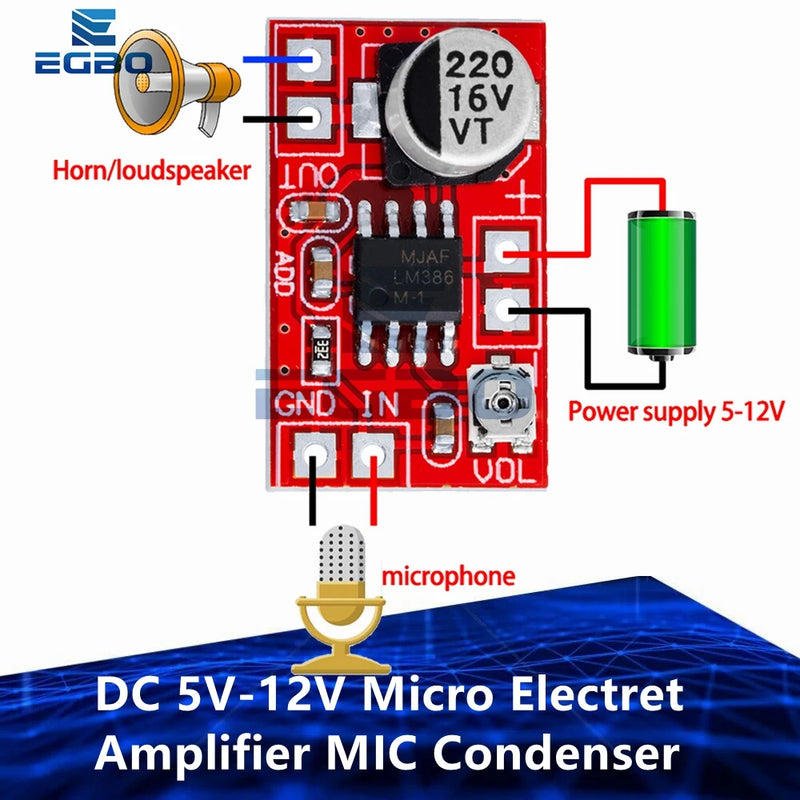 1~3PCS DC 5V-12V Micro Electret Amplifier MIC Condenser Mini Microphone Amplifier Board