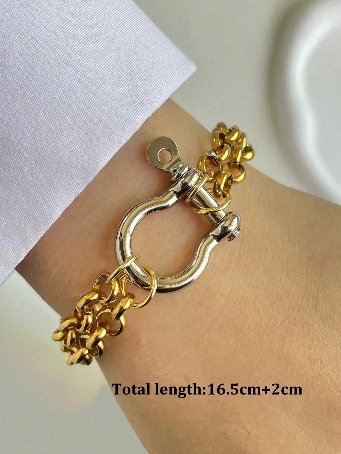 1PC Luxury Gold& Silver Horseshoe Bracelet,Chunky Chain Bracelet,Stainless Steel Chain,Unique Bracelet, for Daily & festival