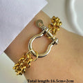 1PC Luxury Gold& Silver Horseshoe Bracelet,Chunky Chain Bracelet,Stainless Steel Chain,Unique Bracelet, for Daily & festival