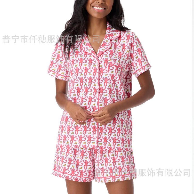 Monkey Print Short Sleeved Spring/summer New Pajama Set Two Piece Set of Women's Pajamas Fashionable and Elegant Style