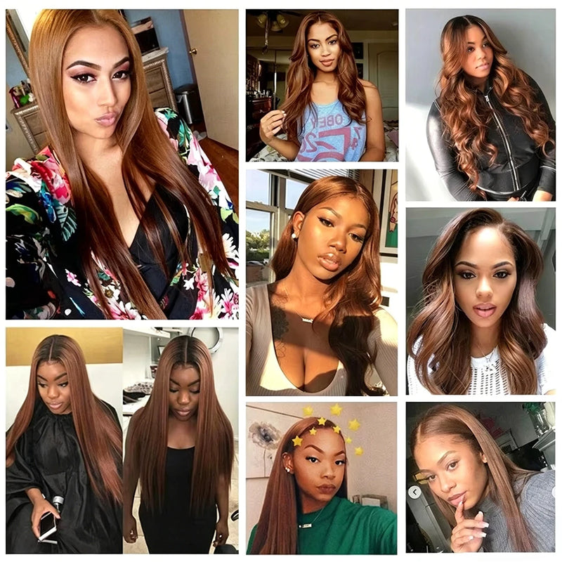 Straight  Chocolate Brown 1/3/4Human Hair Bundles Deal  Human Hair Weaving Wefts Remy Human Hair Extensions for Women  100 G/Pcs