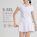 Women's Mesh Sport Set 2 Piece Short Sleeve Top with Skirt Summer Yoga Outfits Plus Size Quick Dry Breathable Tennis Badminton
