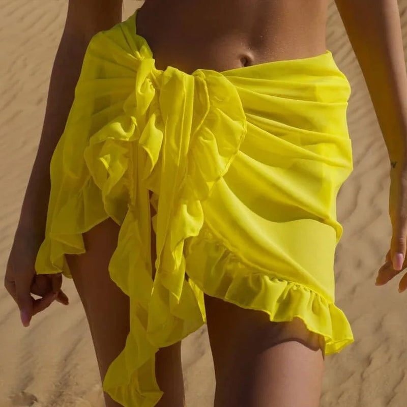 6 Colors Ruffle Bikini Cover Ups Short Skirt for Women 2024 Summer Sun Protection Sarong Bikini Beach Dress Brazilian Sarong