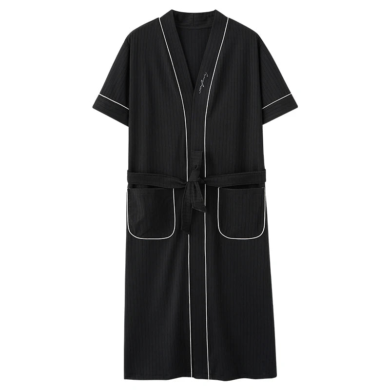 Big Yards L - 4XL Pajamas Mens Soft Cotton Knited Robes Sexy V-Neck Short Sleeve Bathrobe Male Solid Color Nightgown Lounge