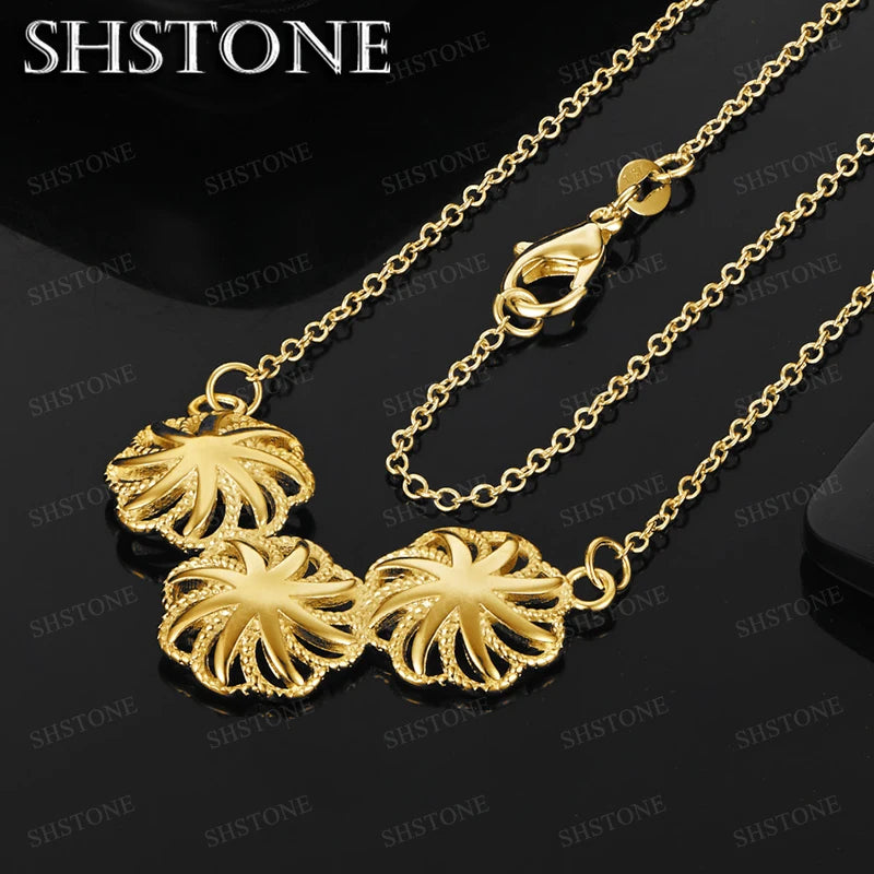 18K Gold Three Snowflakes Pendant Necklace For Women necklaces Fashion Party Birthday Wedding Jewelry Choker