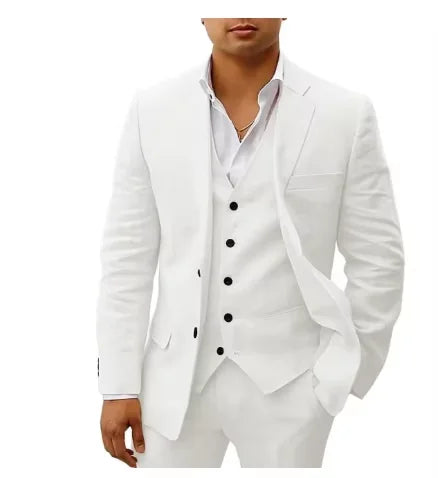 3 piece Linen Summer Men Suits for Wedding Groom Tuxedos 2026 Casual Beach Custom Man Suit Set Jacket Vest with Pants Man Fahion