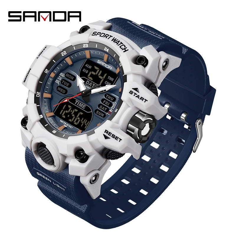 SANDA Men Quartz Watches G Style Military Sports LED Digital Outdoor Waterproof Dual Display Wristwatch - Visuel 13 | SAMAG