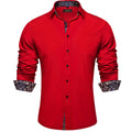 DiBanGu Men Shirt Long Sleeve Black Solid Red Paisley | SAMAG