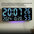 Large Digital Wall Clock with 7Colors Mood Light 2 Alarm TEMP Humidity Date Table Clock 12/24H Timing Countdown LED Alarm Clock