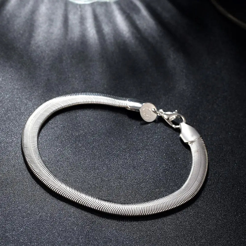 Fine 18K gold 6MM soft snake bone Chain 925 Sterling silver Bracelets for Women men Fashion Party Gifts elegant Jewelry