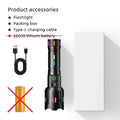 Long Range LED Flashlight High Power Spotlight Fluorescent Absorbing Film Luminous Colorful Zoom Flashlight Camping Emergency