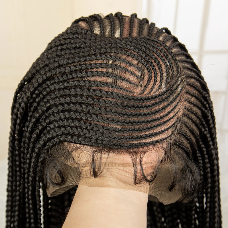 Synthetic Full Lace Cornrow Braided Wigs 36 Inches Lace Frontal Square Knotless Box African Braiding Wig for Black Women