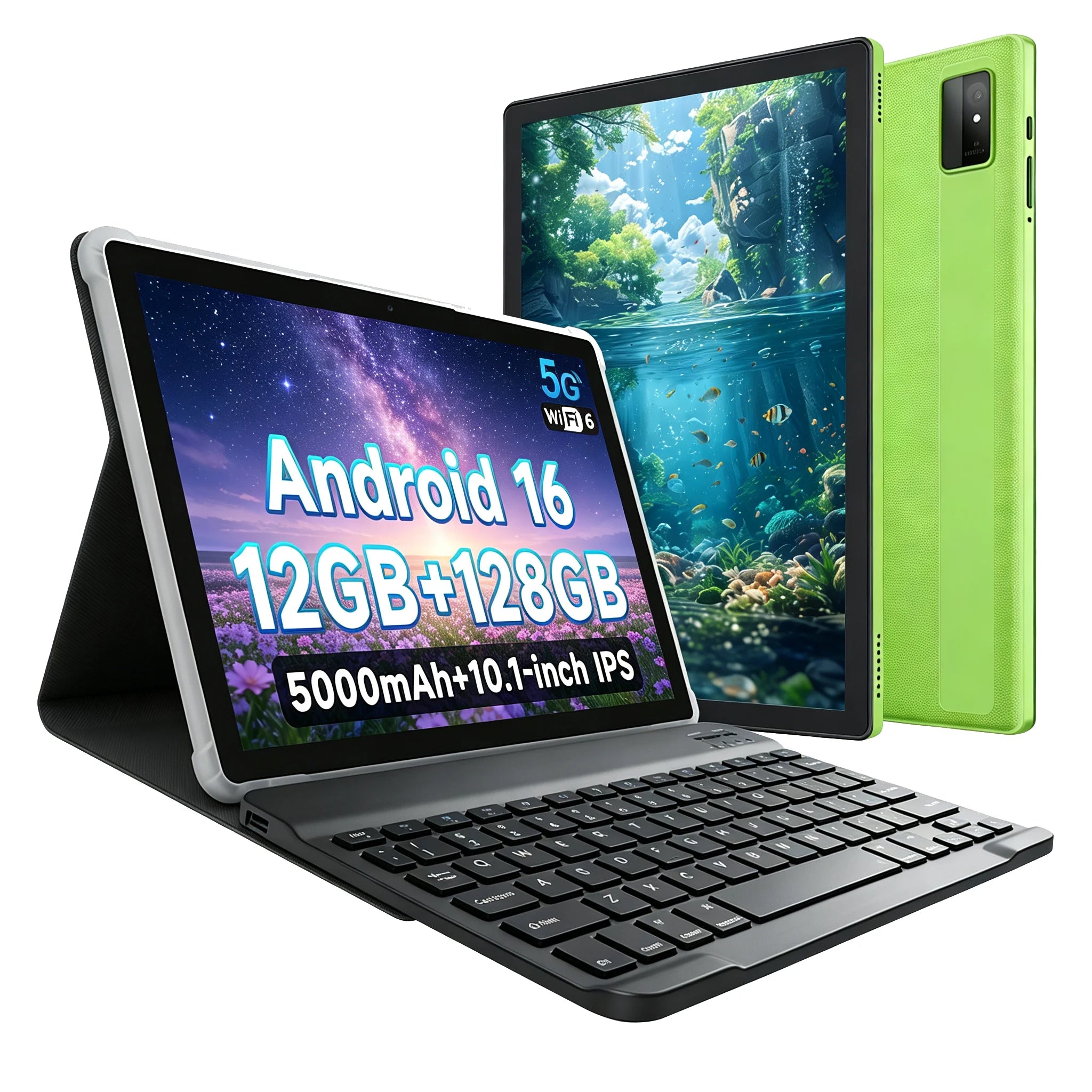 New 10.1 Inch Android 16 Tablet PC 12GB RAM 128GB ROM with Keyboard and Case 5000mAh Battery WIFI6 GMS Certified Tablet for Work