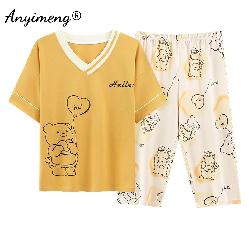 Summer Capris Pajamas Cute Cartoon Print for Women | SAMAG