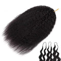 30 Inch 60g/Pack 1-5PCS Afro Kinky Straight Human Hair Crochet Knotless Pre-Separated Feather Light Crochet Human Hair Extensions Wigs Miracle Knots Crochet Human Hair Braiding Hair Extensions Materials Bouncy Kinky Crochet H