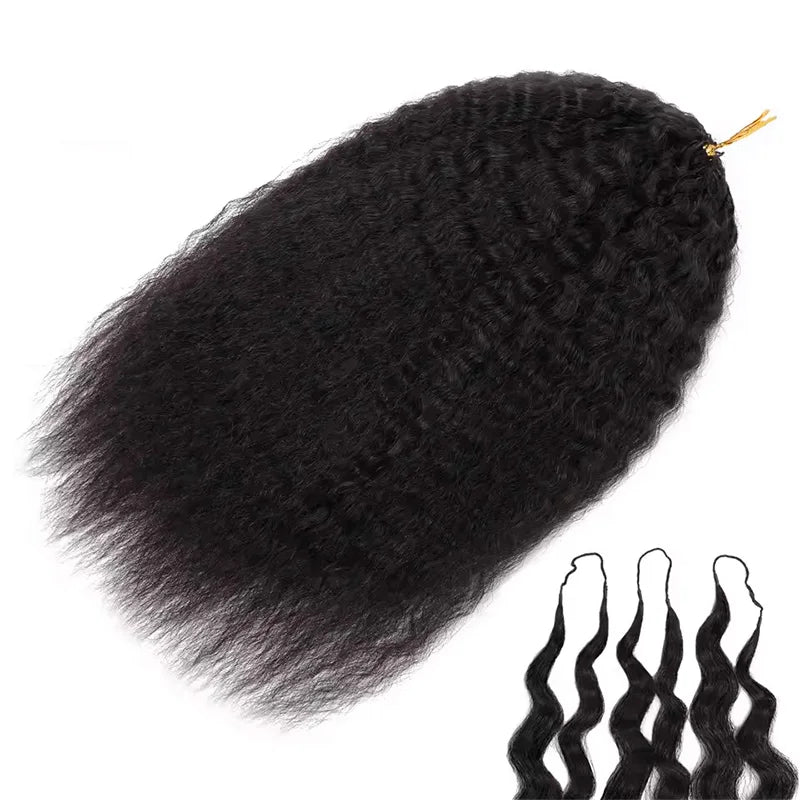 30 Inch 60g/Pack 1-5PCS Afro Kinky Straight Human Hair Crochet Knotless Pre-Separated Feather Light Crochet Human Hair Extensions Wigs Miracle Knots Crochet Human Hair Braiding Hair Extensions Materials Bouncy Kinky Crochet H
