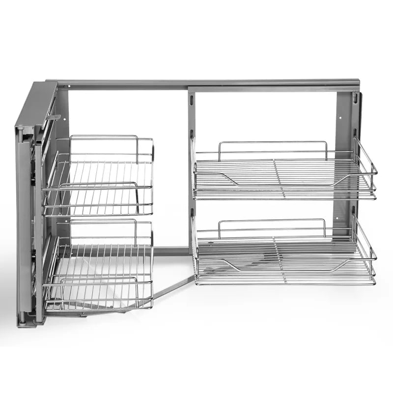 Stainless Steel Storage Rack for Kitchen Cabinets, Corner - opening Drawer - style with Small Monster Pull - View 3 | SAMAG