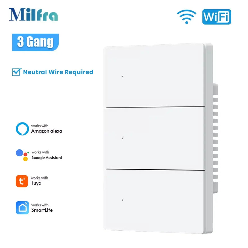Milfra Zigbee WIFI Light Switch 1/2/3/4/6 Gang Smart Switch Voice Control Work With Alexa Google Home Tuya Control With Neutral