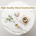 3-Tier Round Coffee Table with Storage, Modern Coffee Table for Living Room, Wooden Tabletop-Marble White with Gold Frame