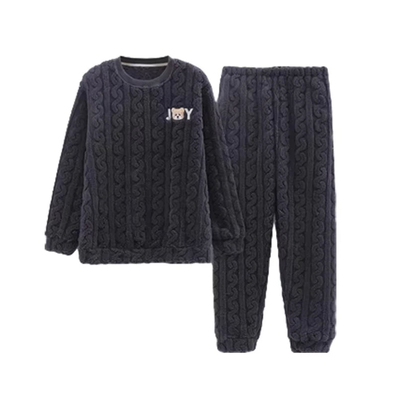 Higher Quality Thickened Warm Plus Size Men’s Pajamas Autumn and Winter Student Nightwear Loungewear Striped Sleepwear Homewear