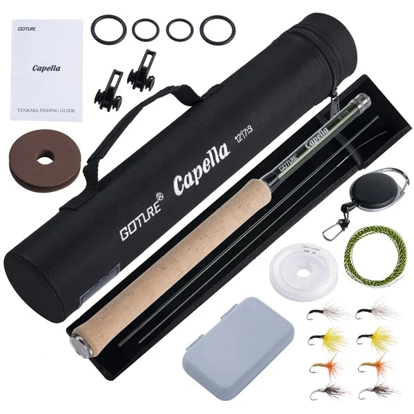 Goture Tenkara Fishing Kit Ultra Light Carbon Fly Fishing Rod 3.6m Mainline Tippet Flies Set Hook Keeper and Accessories Combo