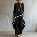 Women's Contrast Patchwork Two Piece Set Autumn O-neck Long Sleeve Irregular Extended Top + Wide Leg Pants Casual Matching Sets