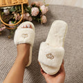Winter New Soft Soled Comfortable Casual Women Shoes 2026 Luxury Rhinestone Crown Decor Plush Warm Cotton Slippers for Women