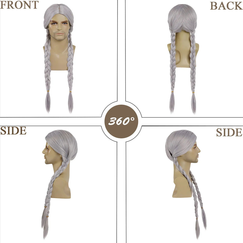 Silvery Grey Braided Wigs for Men Synthetic Hair Long Gray Wig Dreads Halloween Costume for Man Willie Nelson Wig Braid 32 inch