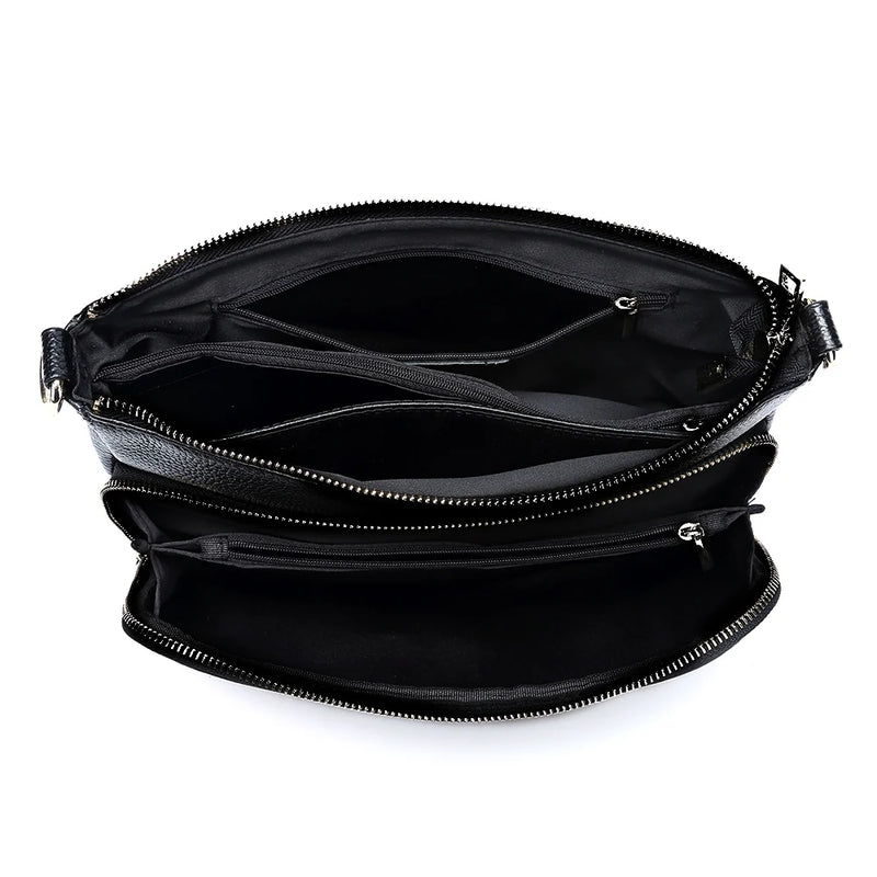Zency Women's Handbag 100% Genuine Leather Ladies Shoulder Crossbody Messenger Bag Fashion Hobos Black High Quality