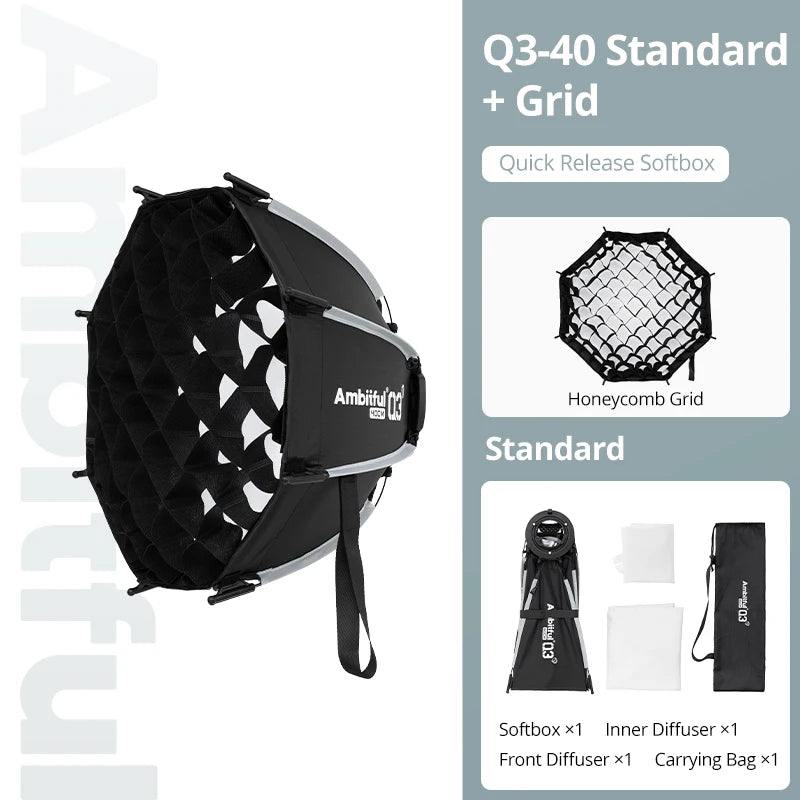 AMBITFUL Q3 Series 40/60cm Quick Release Standard SA-GD Ring Softbox For GODOX ML60 ML100 AD300PRO Video COB FlashLight