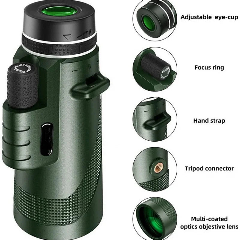 Professional 80x100 HD Monocular Telescope w/ Phone Adapter & Tripod, BAK4 Prism for Bird Watching, Hunting, Night Vision