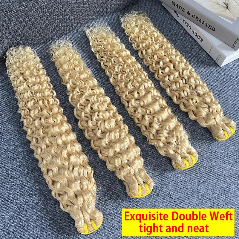 #613 Color Deep Curly Human Hair Extensions Brazilian Weaving 100% Unprocessed Raw Virgin Hair Deep Wave Weave Bundles Full Head