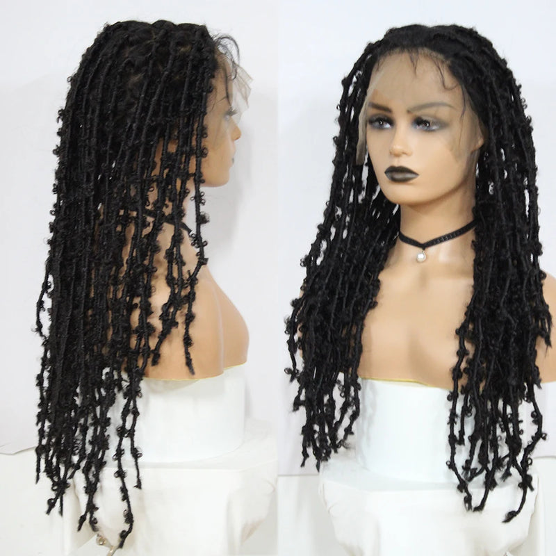IPARTY Synthetic Full Lace Wig Braided Wigs Distressed Butterfly Locs Faux Locs Braid Wig Long Lace Frontal Wig for Women