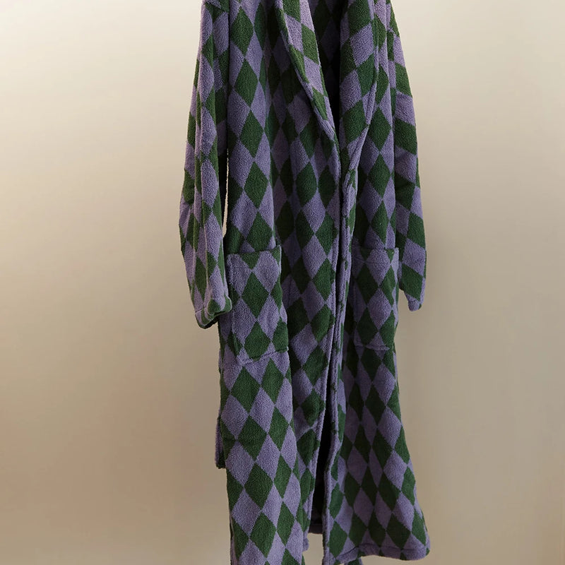 Retro Plaid Cotton Bathrobe Super Soft Absortion Hooded Loose Bath Robe Coat Towel V Neck Warm Sleepwear Robes Women Homewear