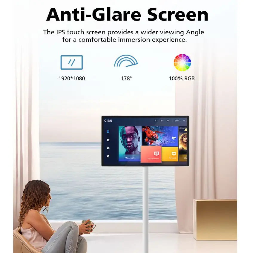 21.5" Rechargeable Standing Waterproof Touch Screen Smart TV Android Smart Display Screen Monitor Portable TV With Wheels