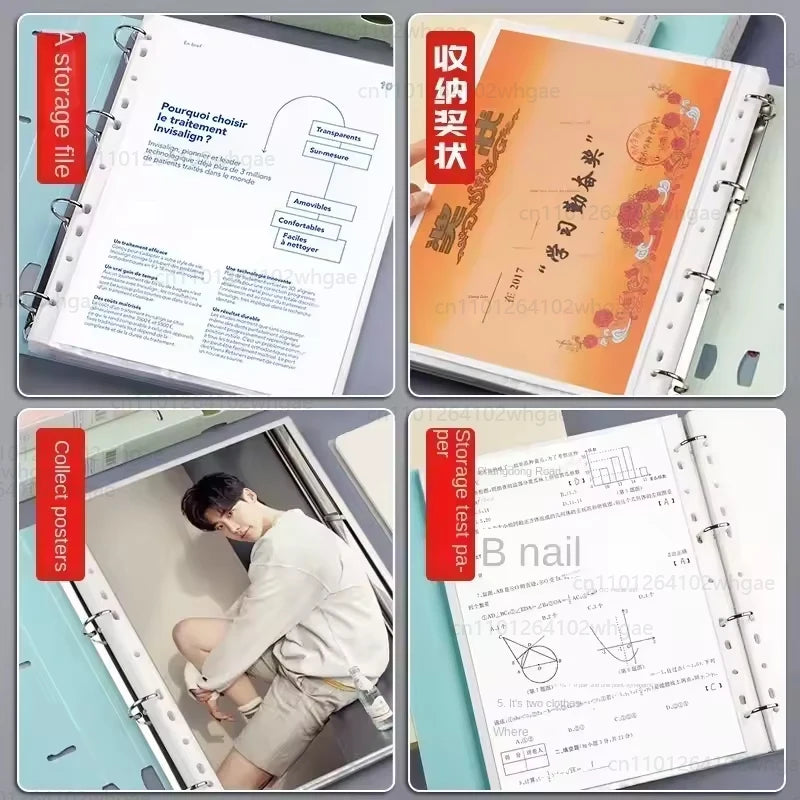 A4 File Folders Display Book 4 Hole Binder Folders Morandi Color Waterproof Document Ring Binder Folder Office School Supplies
