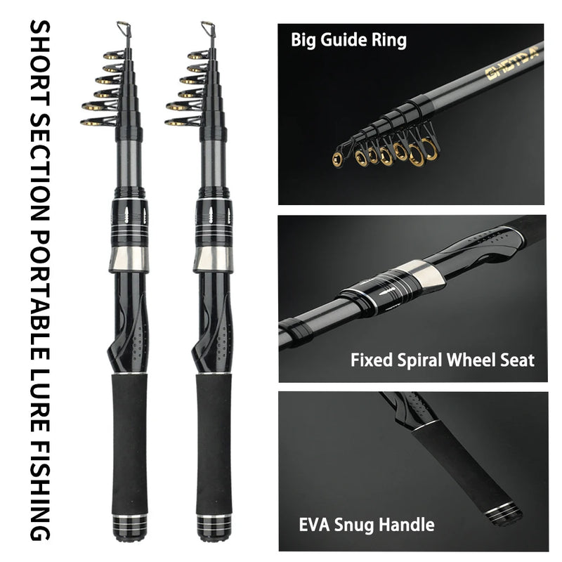 1.5/1.8/2.1/2.4M Fishing Rod Reel Set Ultra Light Carbon Fiber Rod and 5.2:1 Gear Ratio Reel Travel Sea Freshwater Fishing Set