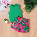 Girls Summer Fashion Set Green Sleeveless High Collar | SAMAG